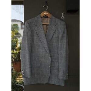 Vintage Bill Blass 40R Regular Union Made USA Gray Wool Plaid Sport Coat Blazer